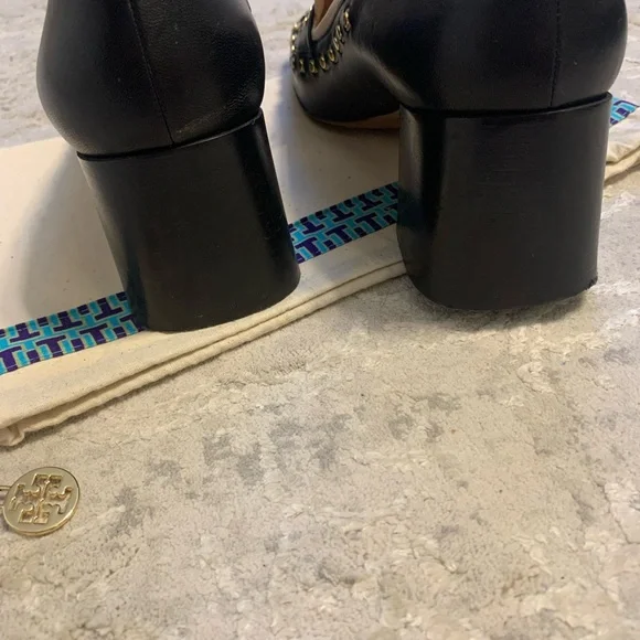Tory Burch Black Studded Loafers with Gold Details - Picture 7 of 10